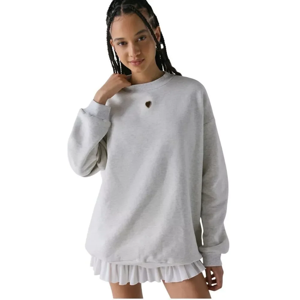 UO Daughter Lessons love heart cutout gray sweatshirt Medium